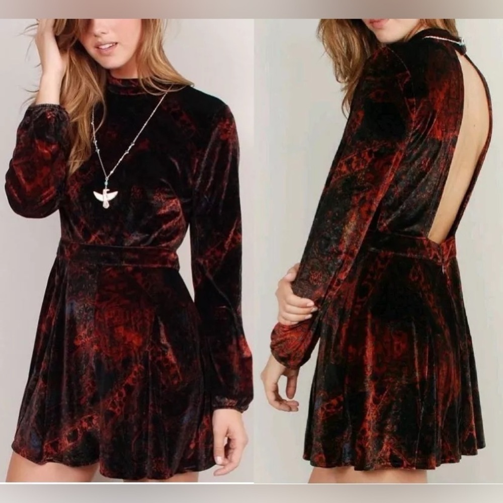 Free People Red and Black Velvet Dress